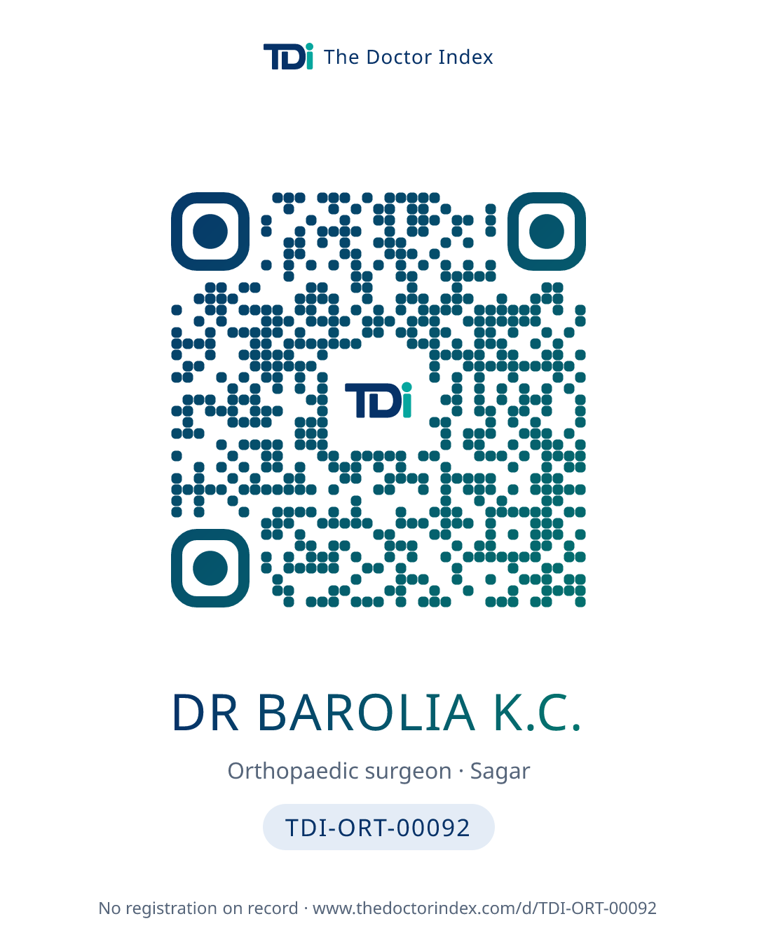 QR card for Dr Barolia K.C., TDI-ORT-00092