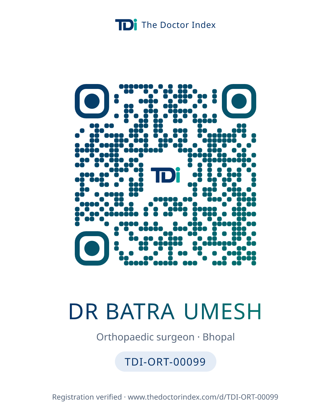 QR card for Dr Batra Umesh, TDI-ORT-00099