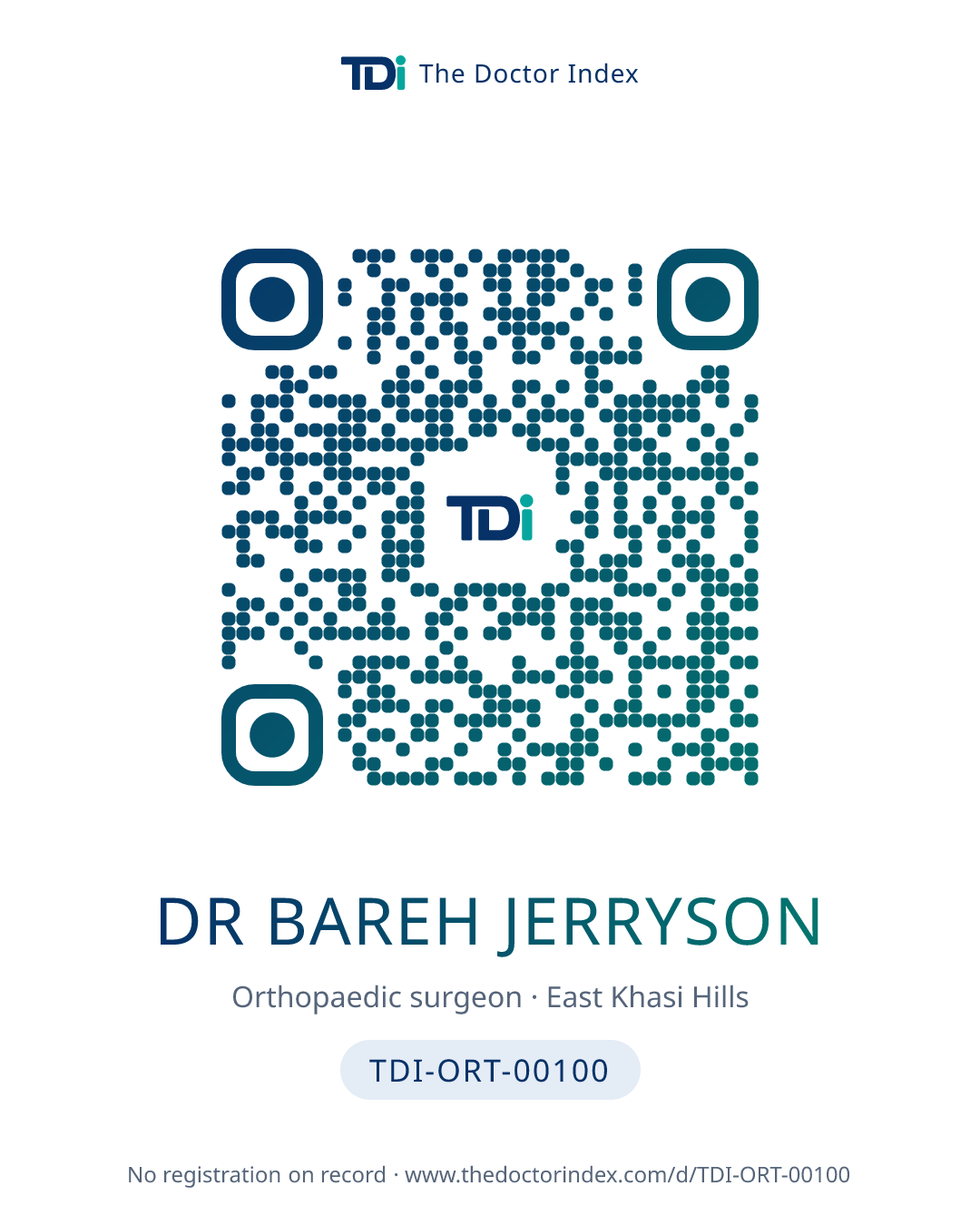 QR card for Dr Bareh Jerryson, TDI-ORT-00100