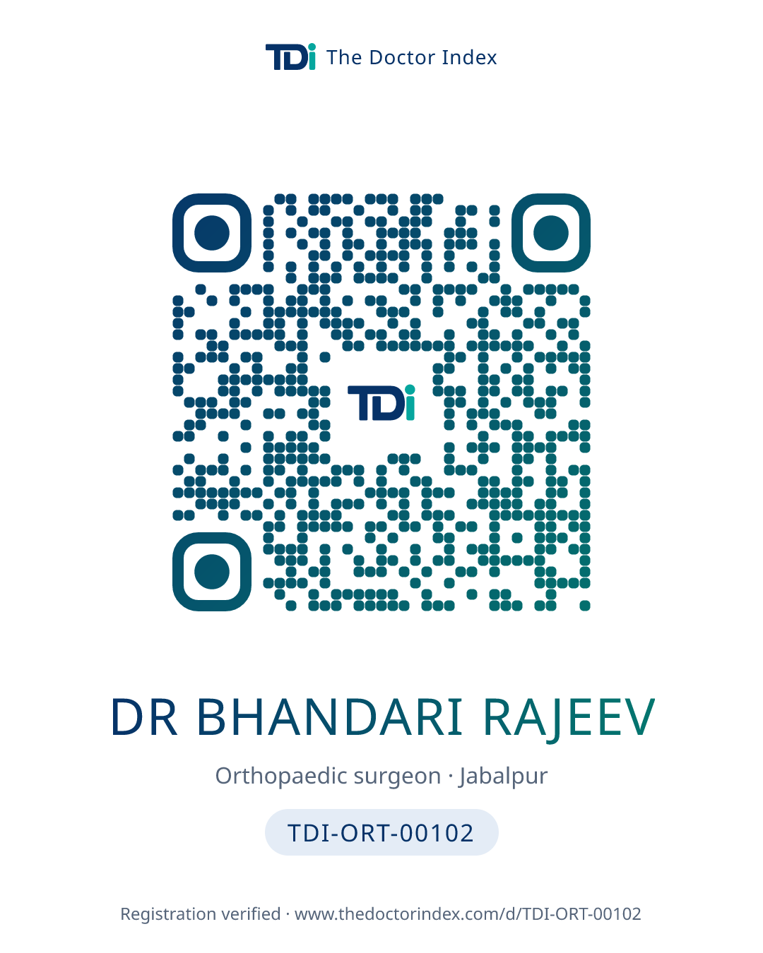 QR card for Dr Bhandari Rajeev, TDI-ORT-00102