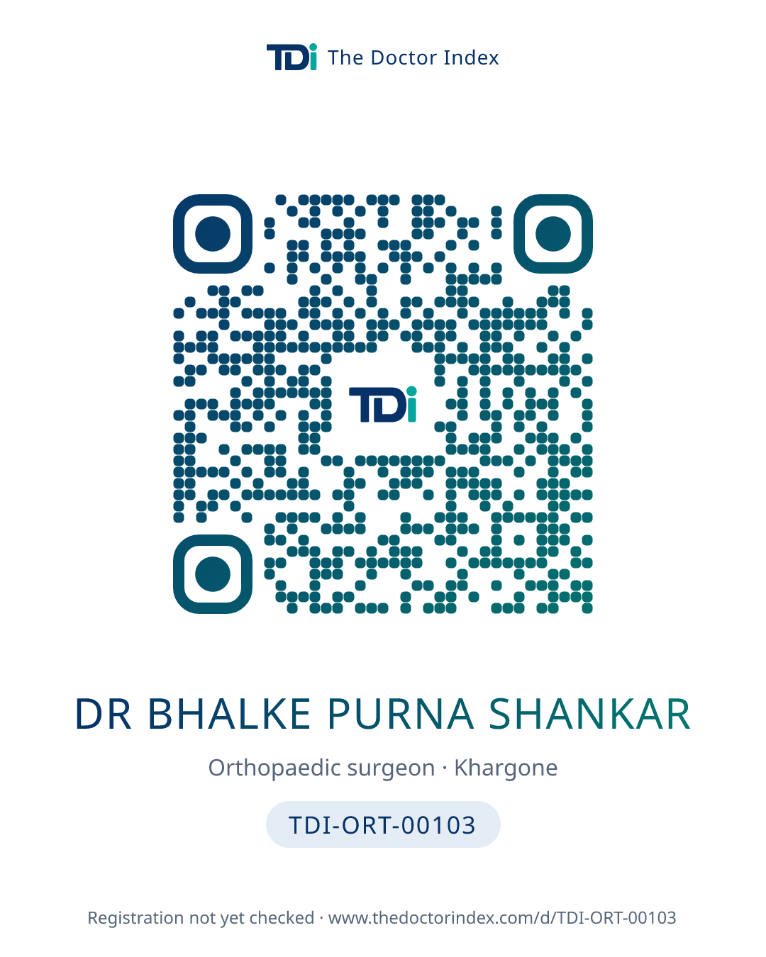 QR card for Dr Bhalke Purna Shankar, TDI-ORT-00103