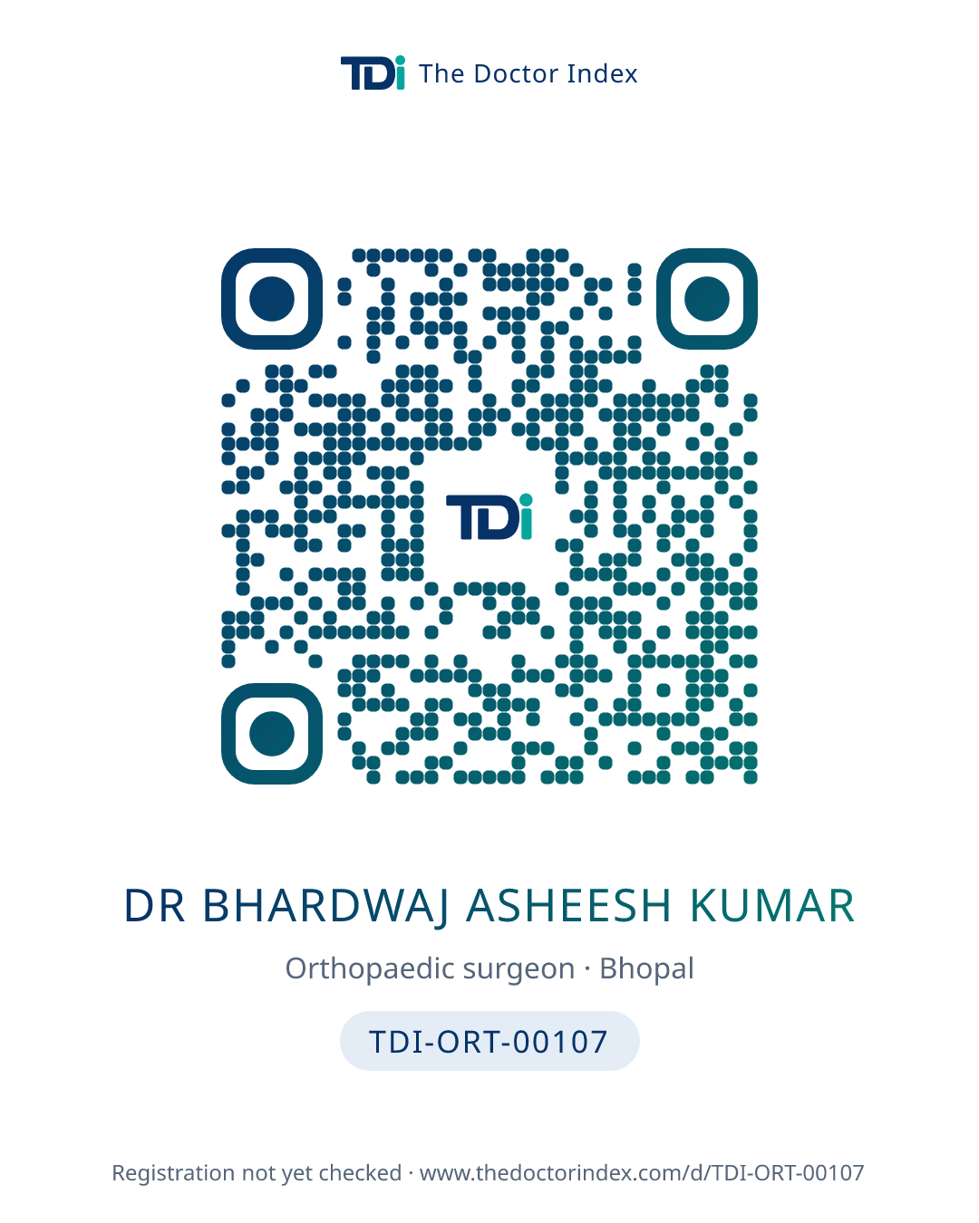 QR card for Dr Bhardwaj Asheesh Kumar, TDI-ORT-00107