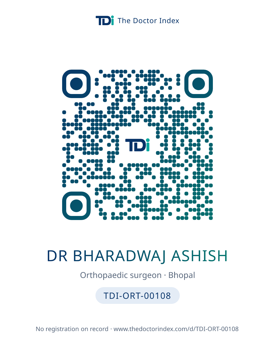 QR card for Dr Bharadwaj Ashish, TDI-ORT-00108