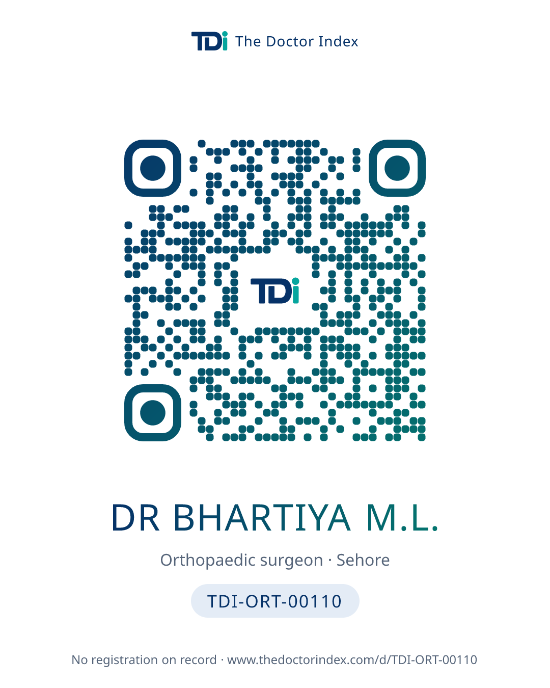 QR card for Dr Bhartiya M.L., TDI-ORT-00110