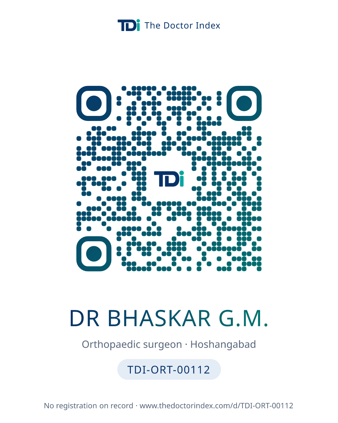 QR card for Dr Bhaskar G.M., TDI-ORT-00112