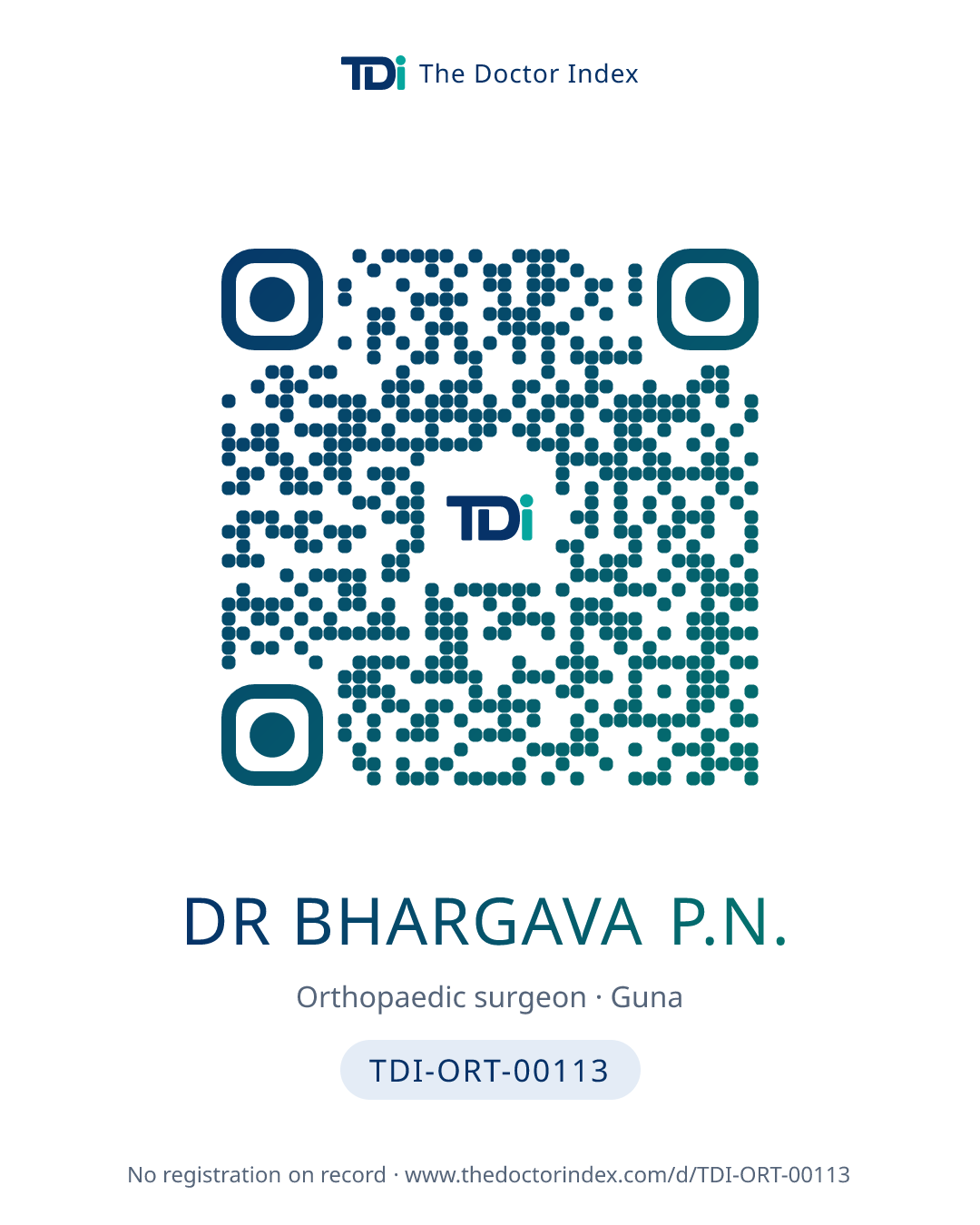 QR card for Dr Bhargava P.N., TDI-ORT-00113