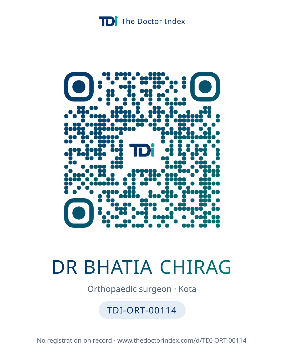 QR card for Dr Bhatia Chirag, TDI-ORT-00114