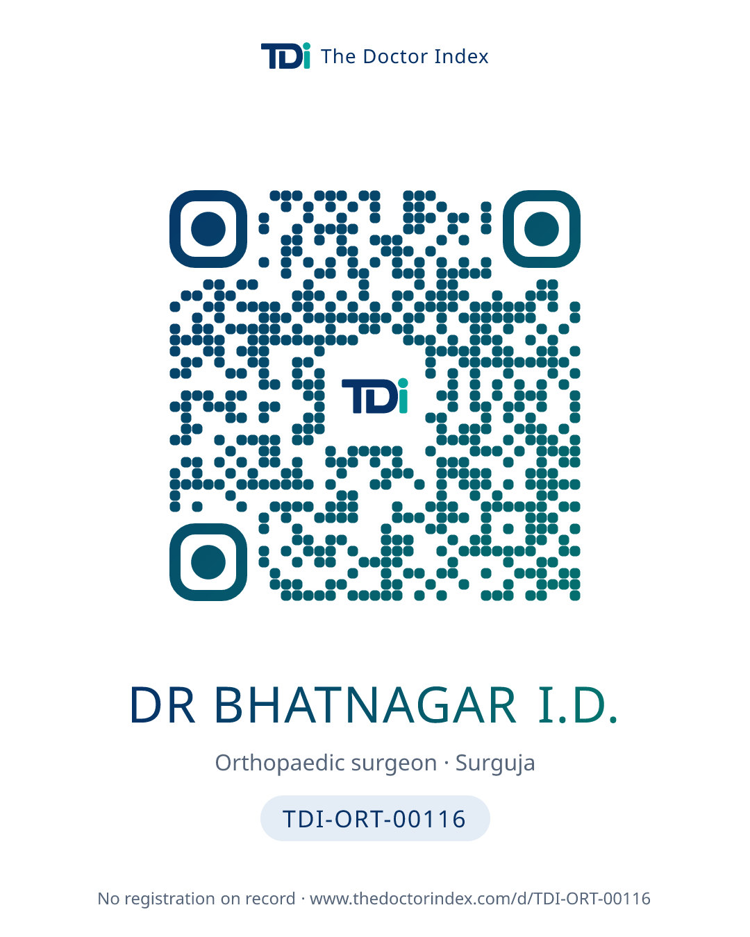 QR card for Dr Bhatnagar I.D., TDI-ORT-00116
