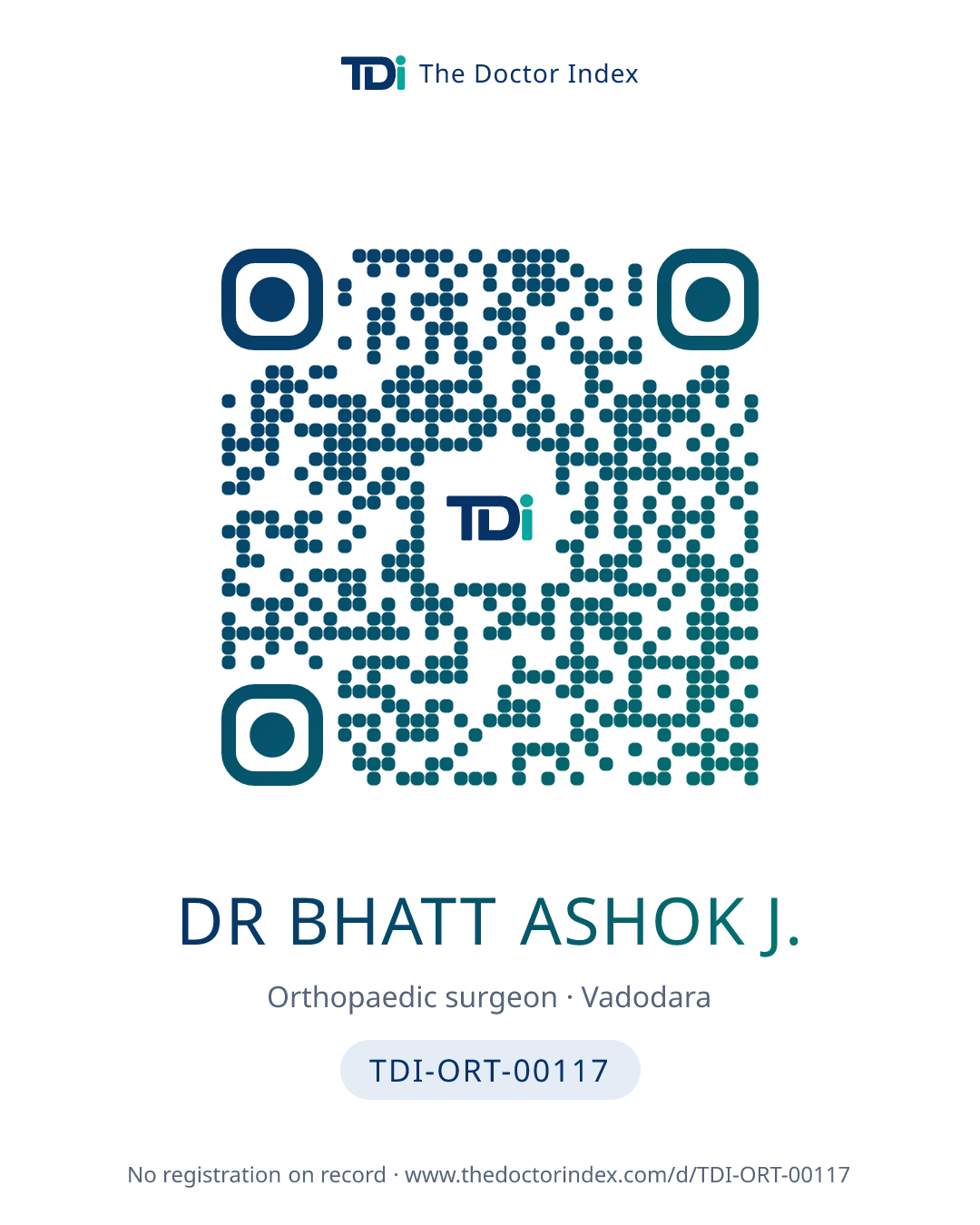 QR card for Dr Bhatt Ashok J., TDI-ORT-00117