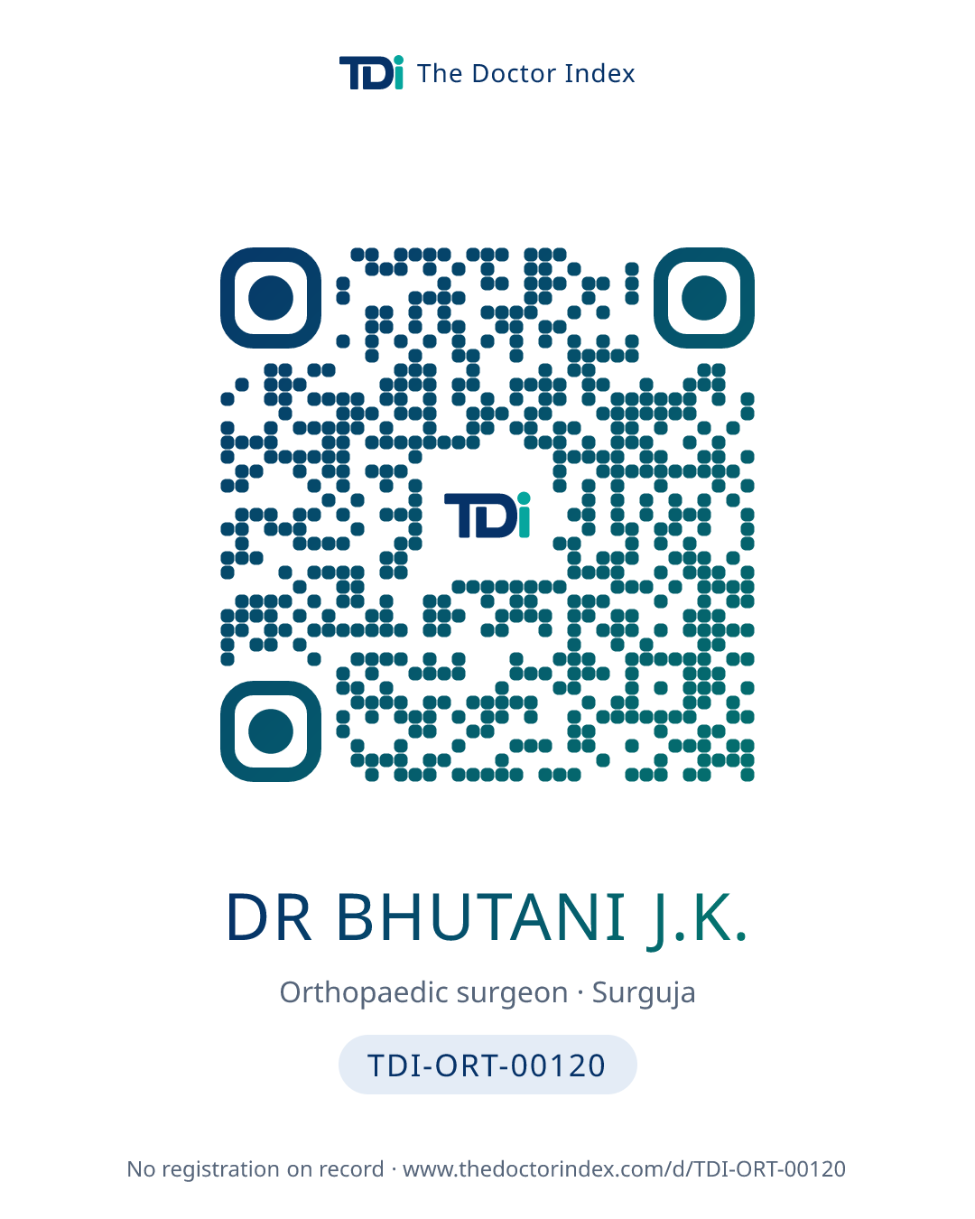 QR card for Dr Bhutani J.K., TDI-ORT-00120