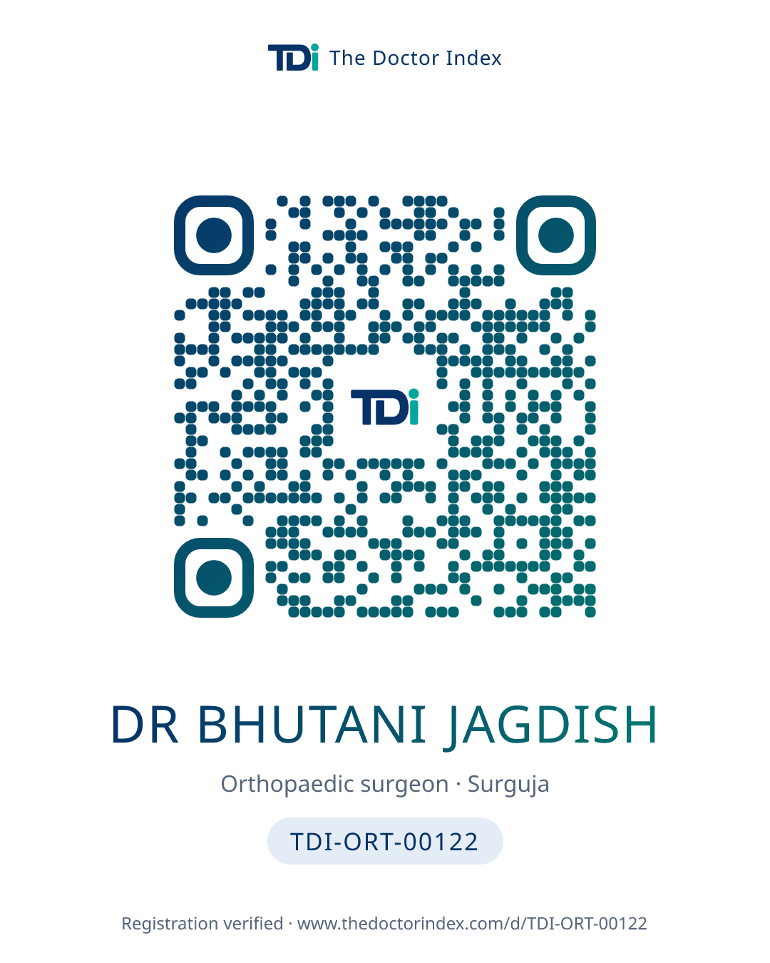 QR card for Dr Bhutani Jagdish, TDI-ORT-00122