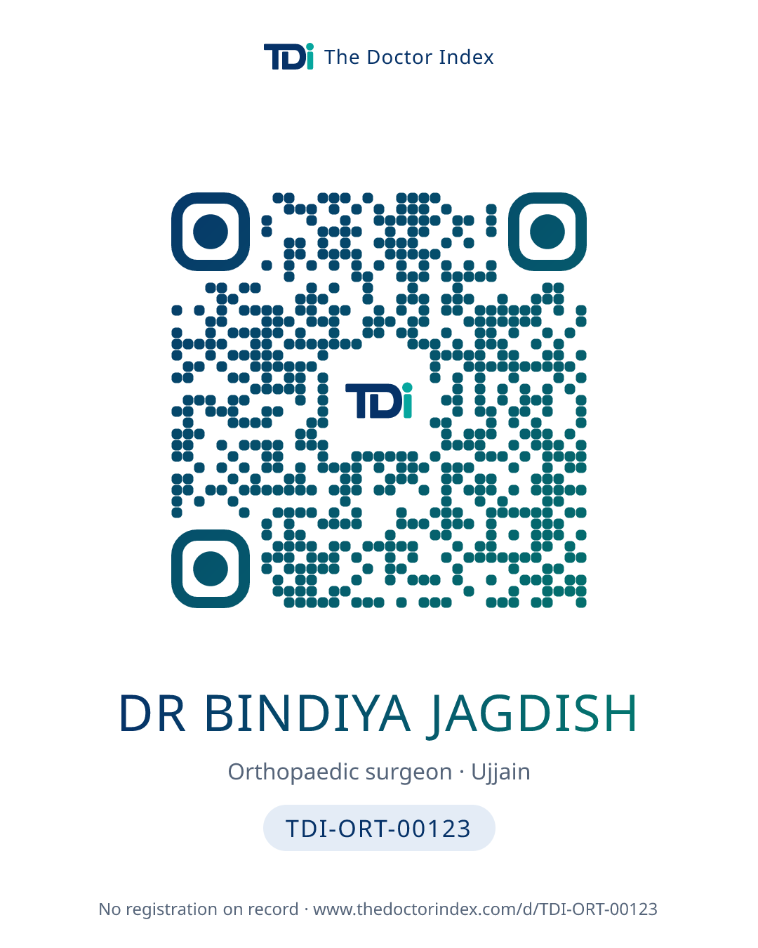 QR card for Dr Bindiya Jagdish, TDI-ORT-00123