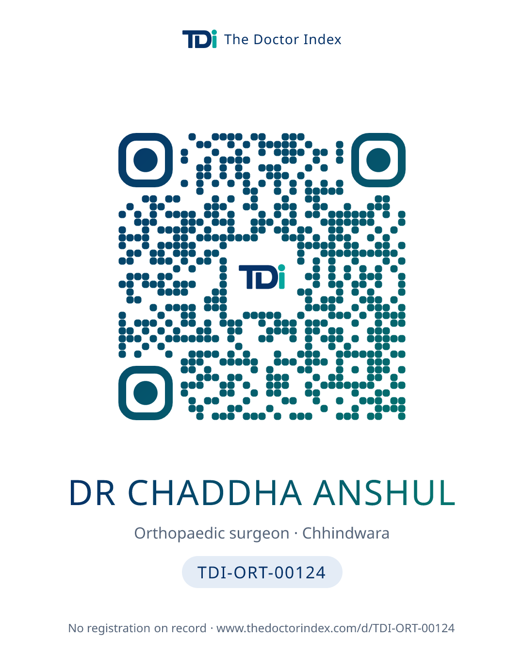 QR card for Dr Chaddha Anshul, TDI-ORT-00124