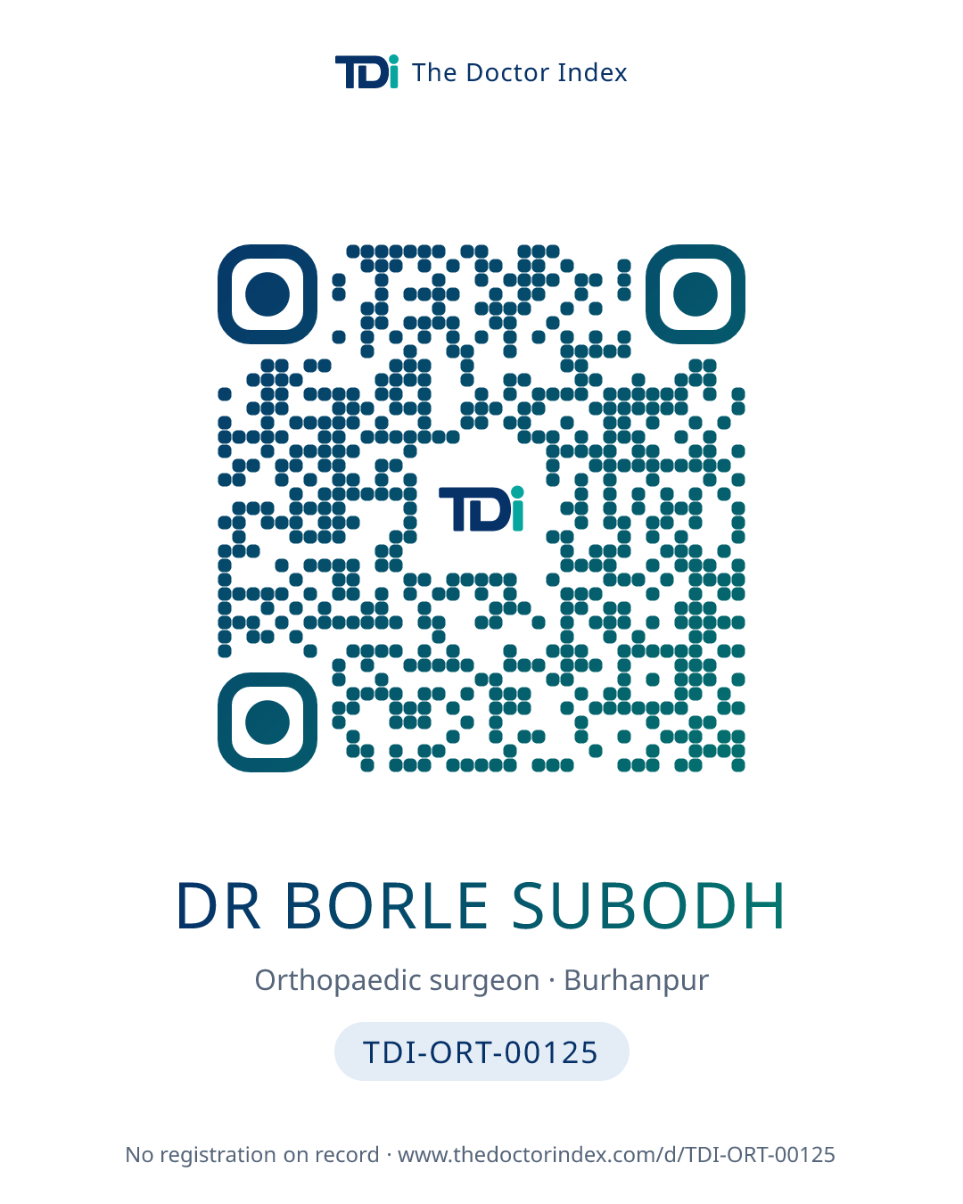 QR card for Dr Borle Subodh, TDI-ORT-00125