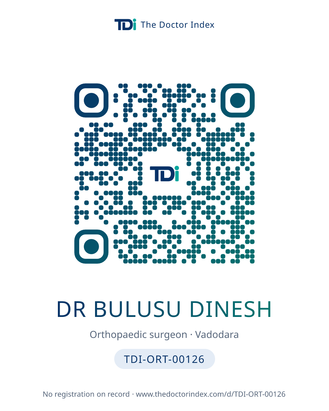 QR card for Dr Bulusu Dinesh, TDI-ORT-00126