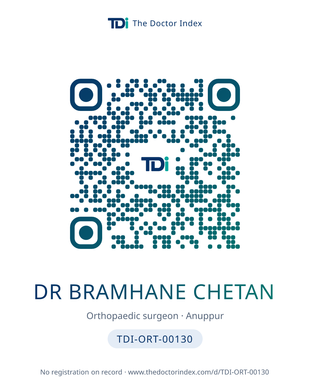 QR card for Dr Bramhane Chetan, TDI-ORT-00130
