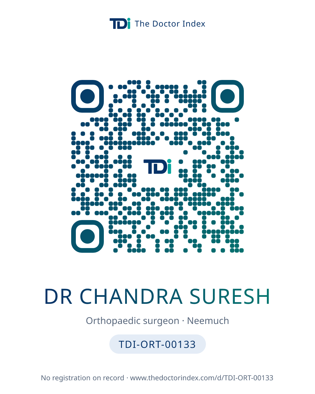 QR card for Dr Chandra Suresh, TDI-ORT-00133