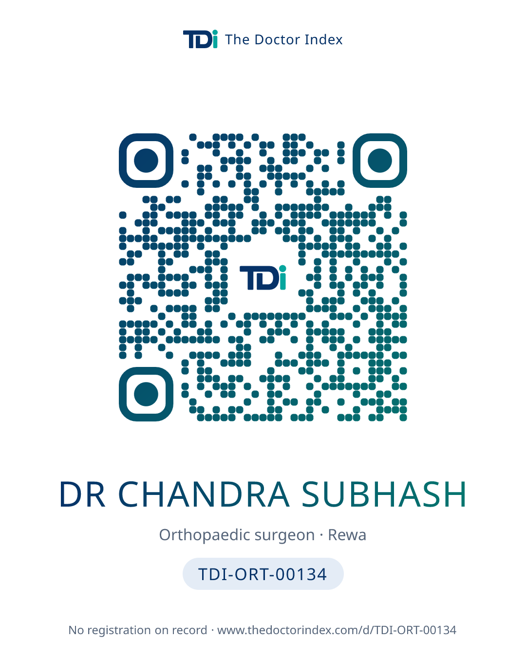 QR card for Dr Chandra Subhash, TDI-ORT-00134