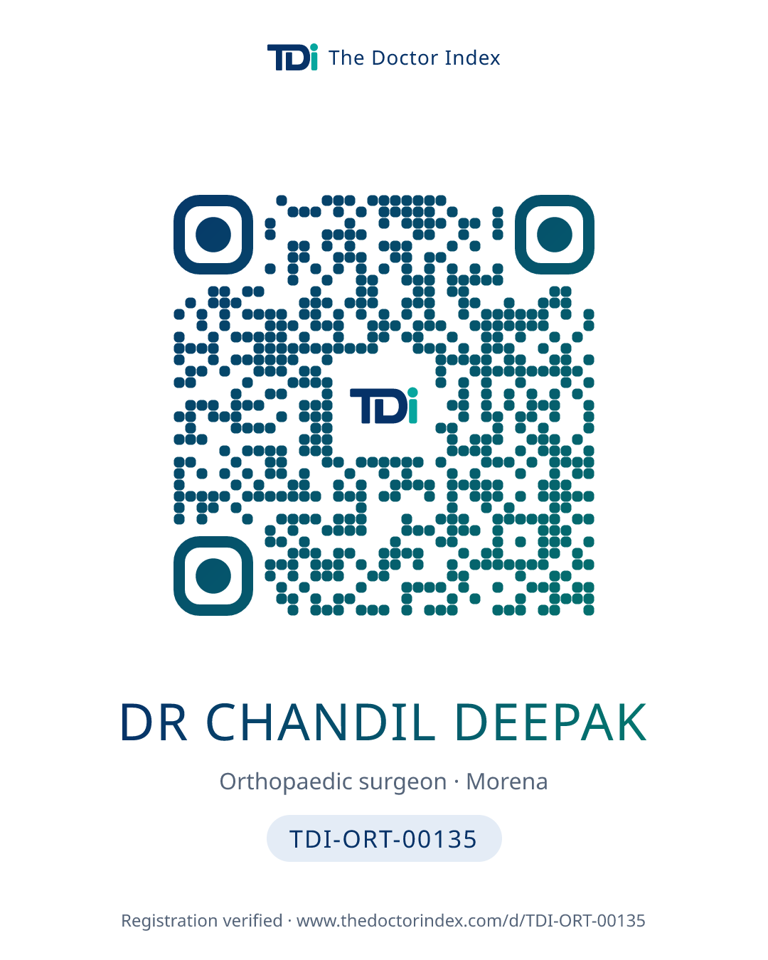 QR card for Dr Chandil Deepak, TDI-ORT-00135
