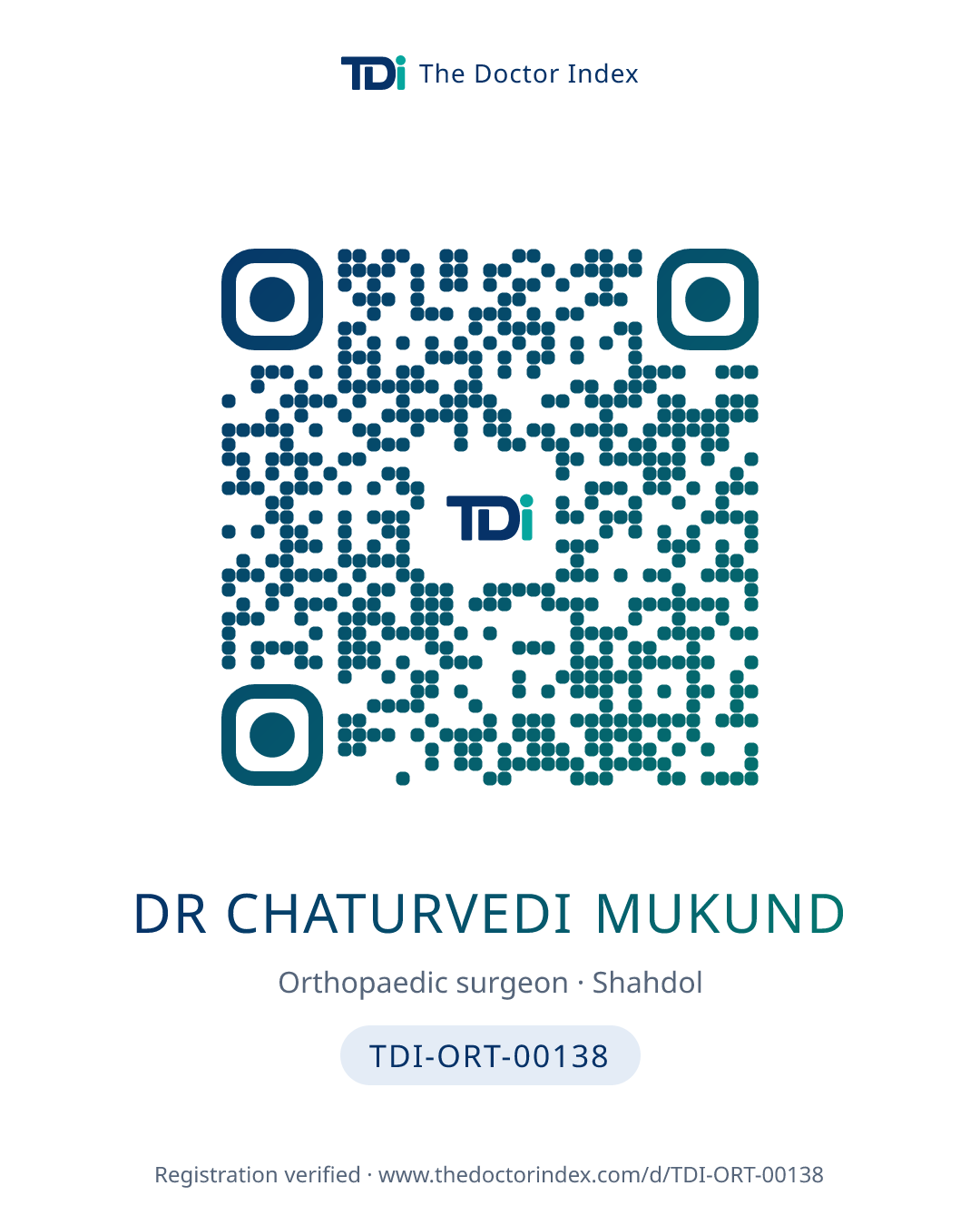 QR card for Dr Chaturvedi Mukund, TDI-ORT-00138