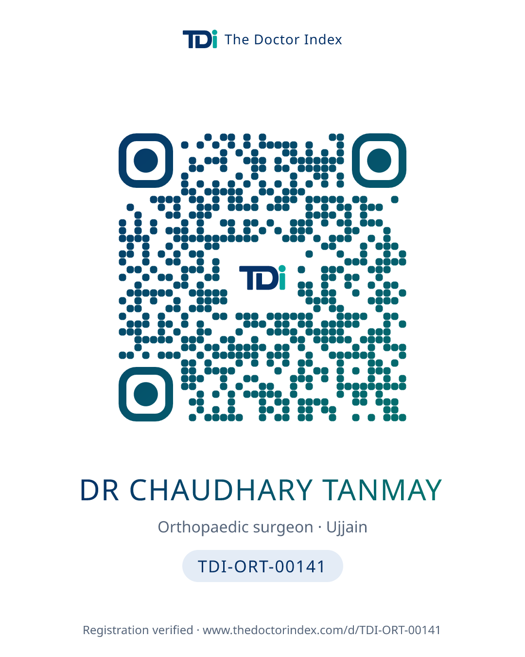 QR card for Dr Chaudhary Tanmay, TDI-ORT-00141