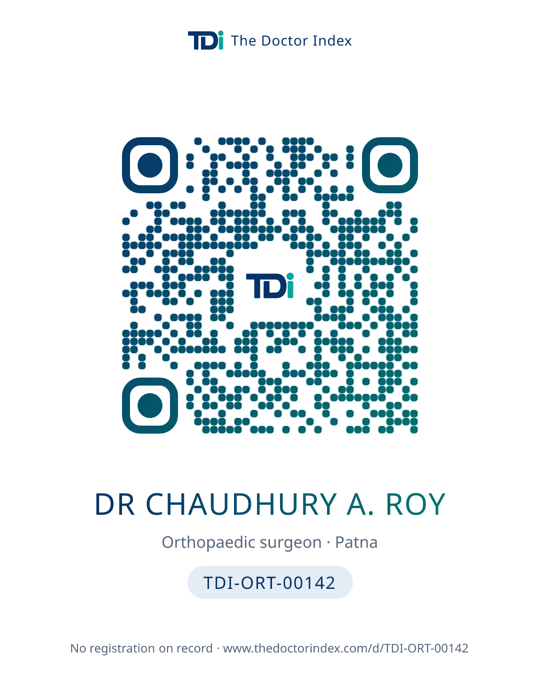 QR card for Dr Chaudhury A. Roy, TDI-ORT-00142