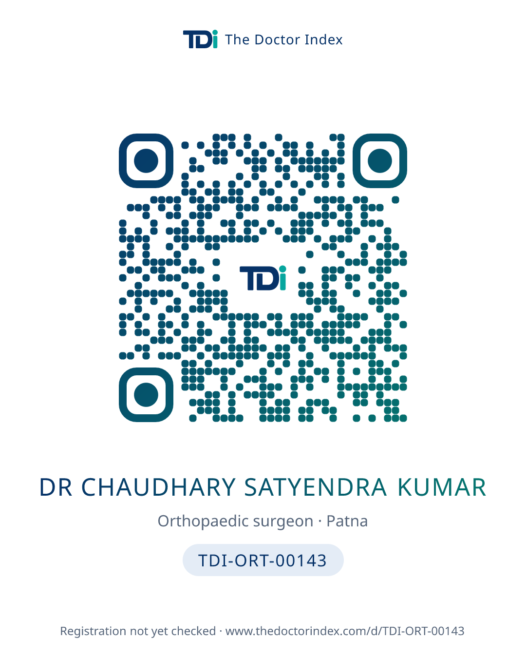 QR card for Dr Chaudhary Satyendra Kumar, TDI-ORT-00143