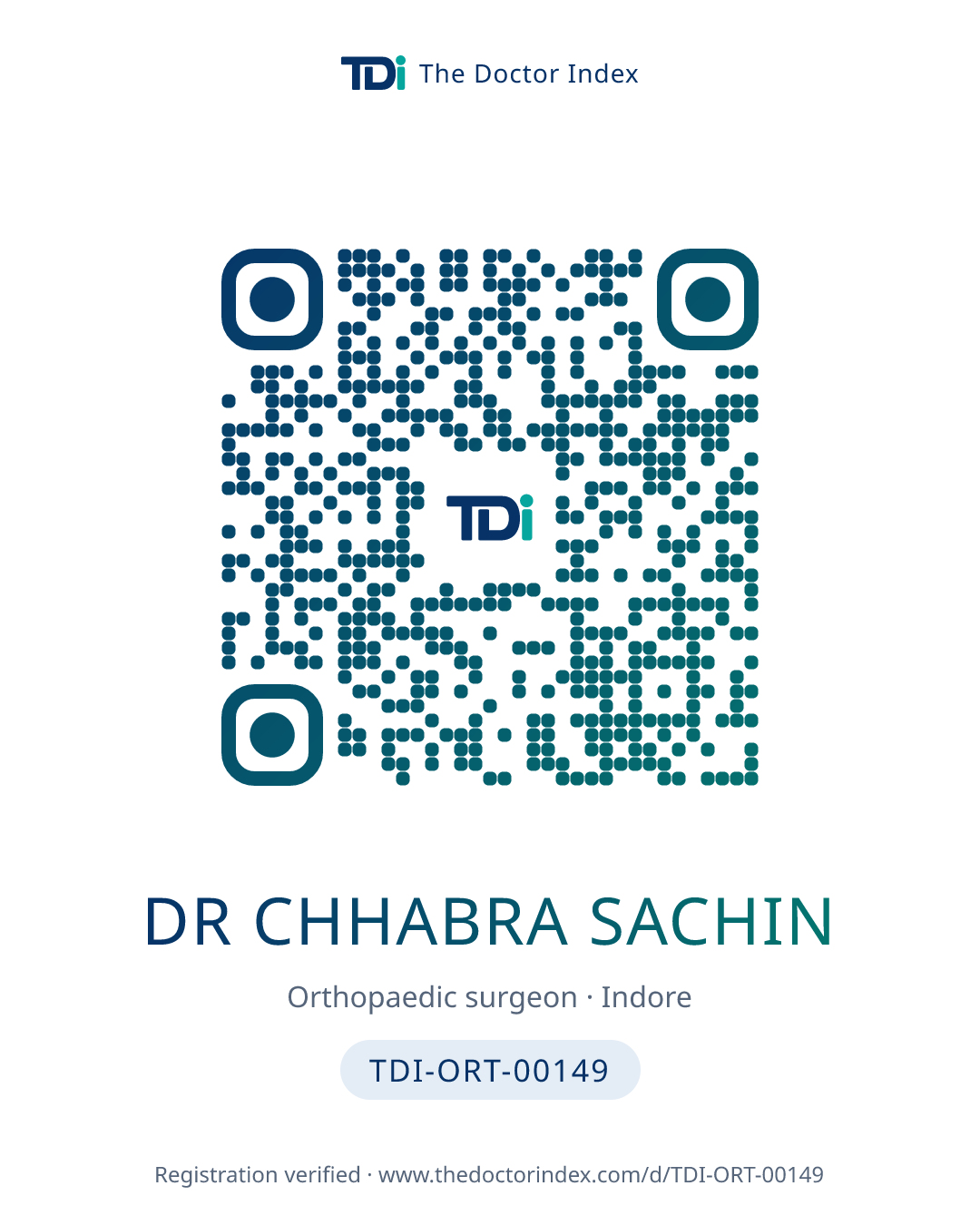 QR card for Dr Chhabra Sachin, TDI-ORT-00149