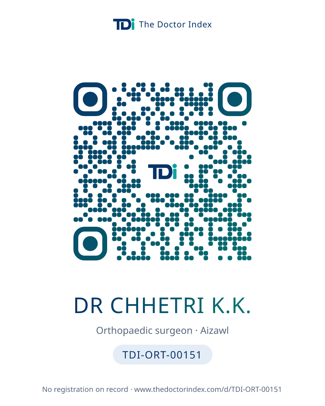 QR card for Dr Chhetri K.K., TDI-ORT-00151