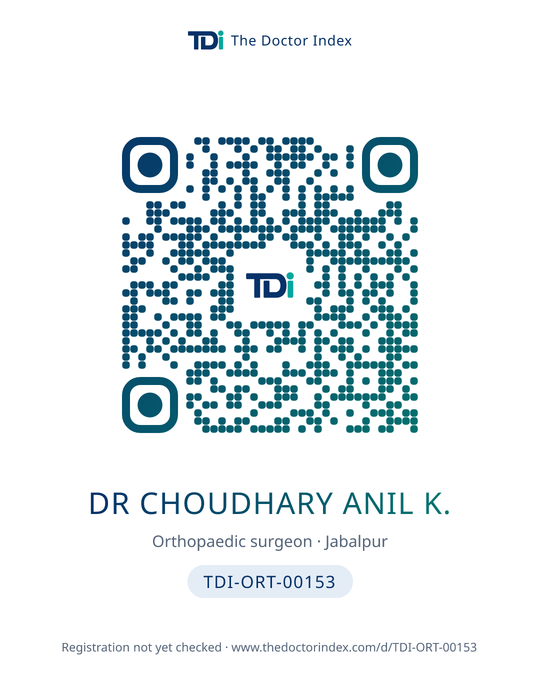 QR card for Dr Choudhary Anil K., TDI-ORT-00153