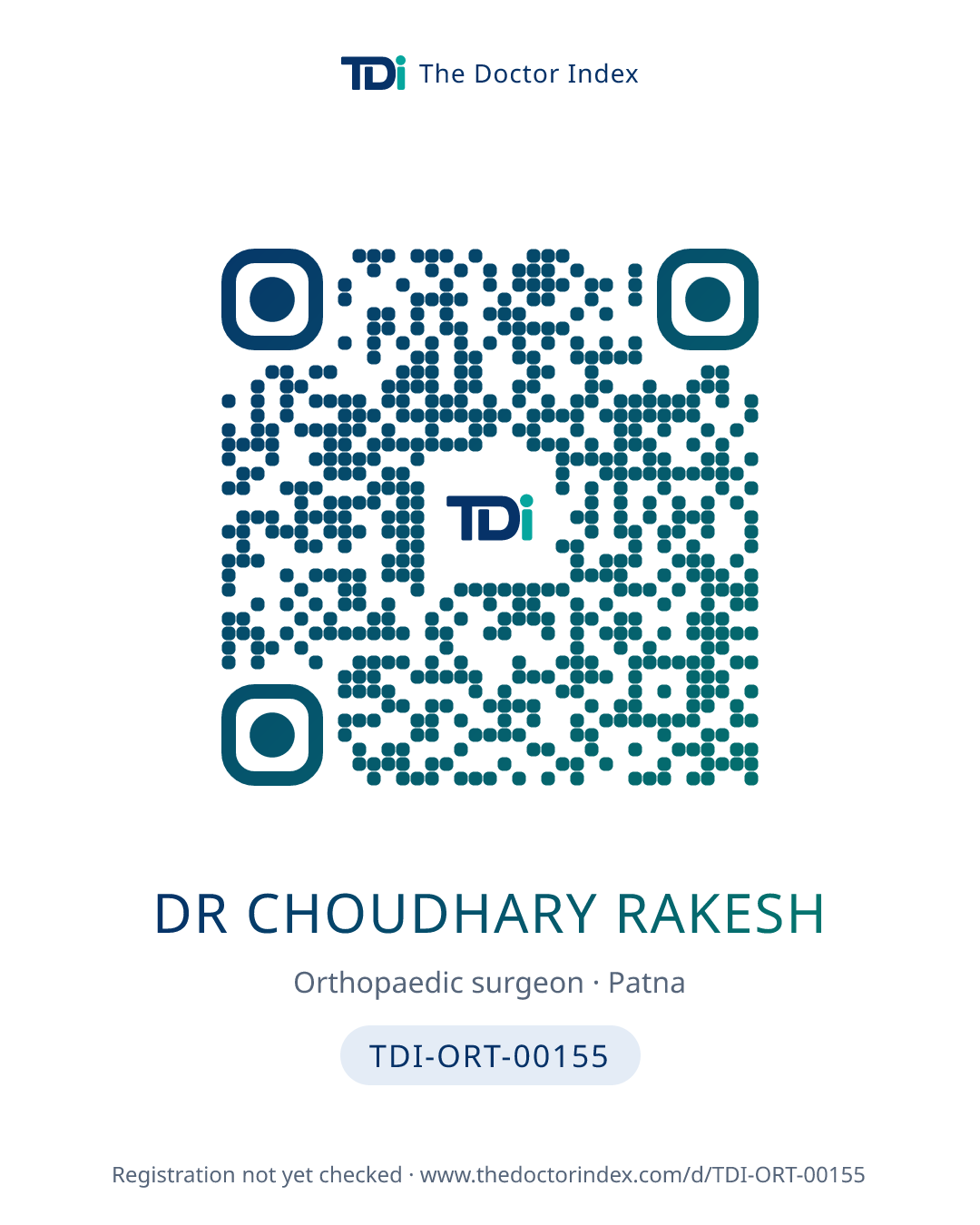 QR card for Dr Choudhary Rakesh, TDI-ORT-00155