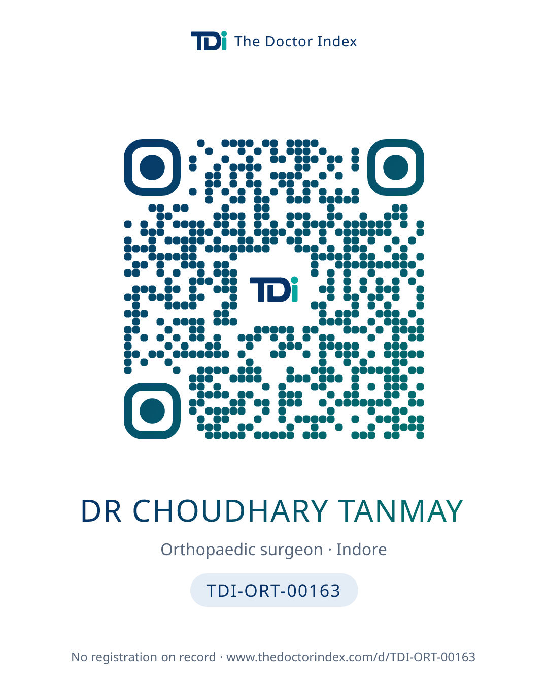 QR card for Dr Choudhary Tanmay, TDI-ORT-00163