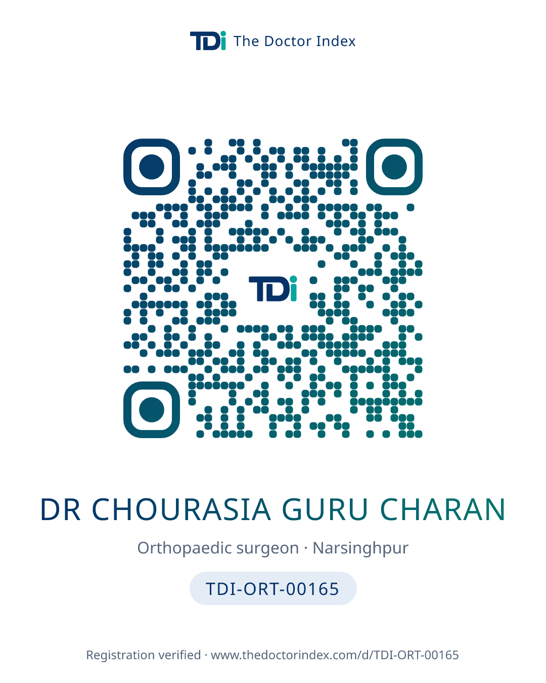 QR card for Dr Chourasia Guru Charan, TDI-ORT-00165