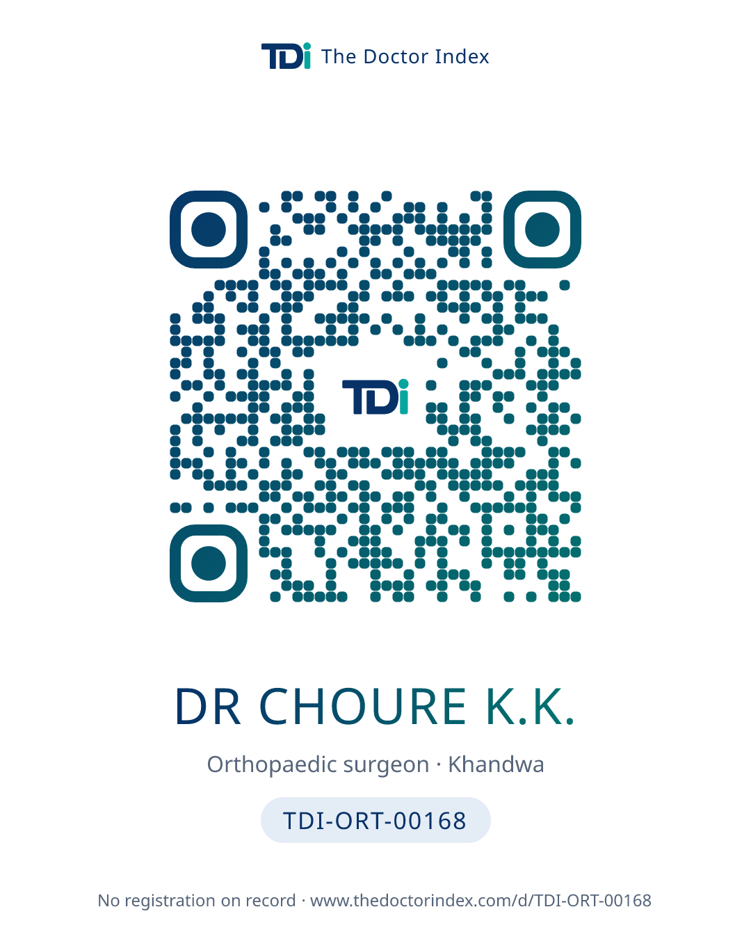 QR card for Dr Choure K.K., TDI-ORT-00168