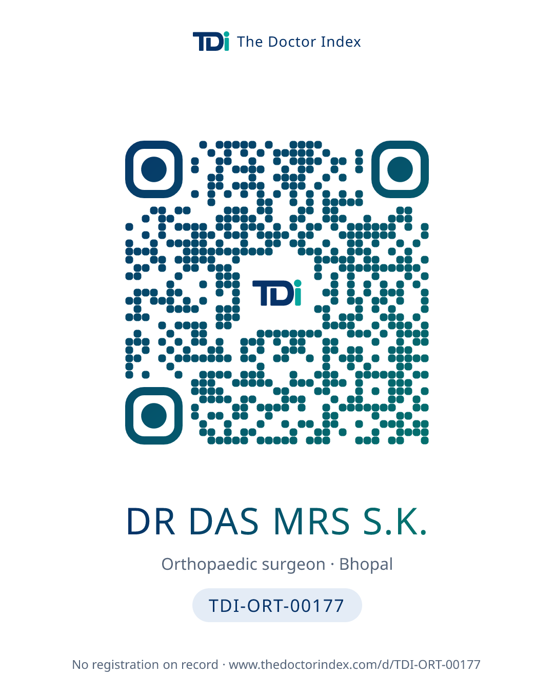 QR card for Dr Das Mrs S.K., TDI-ORT-00177