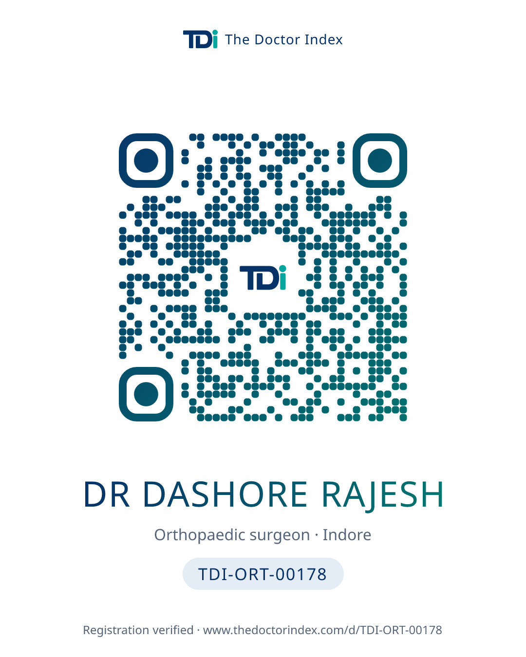 QR card for Dr Dashore Rajesh, TDI-ORT-00178