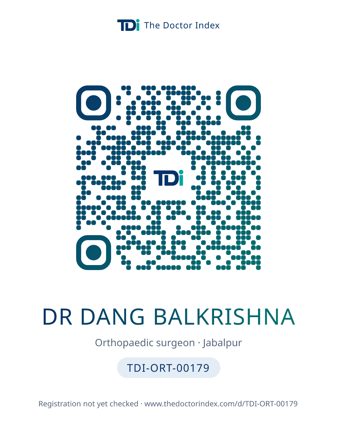 QR card for Dr Dang Balkrishna, TDI-ORT-00179