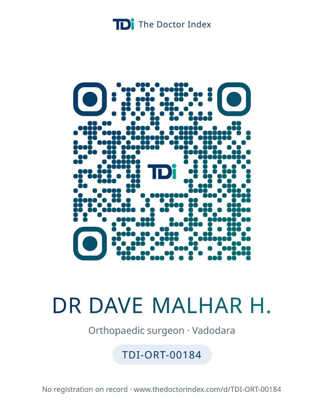 QR card for Dr Dave Malhar H., TDI-ORT-00184