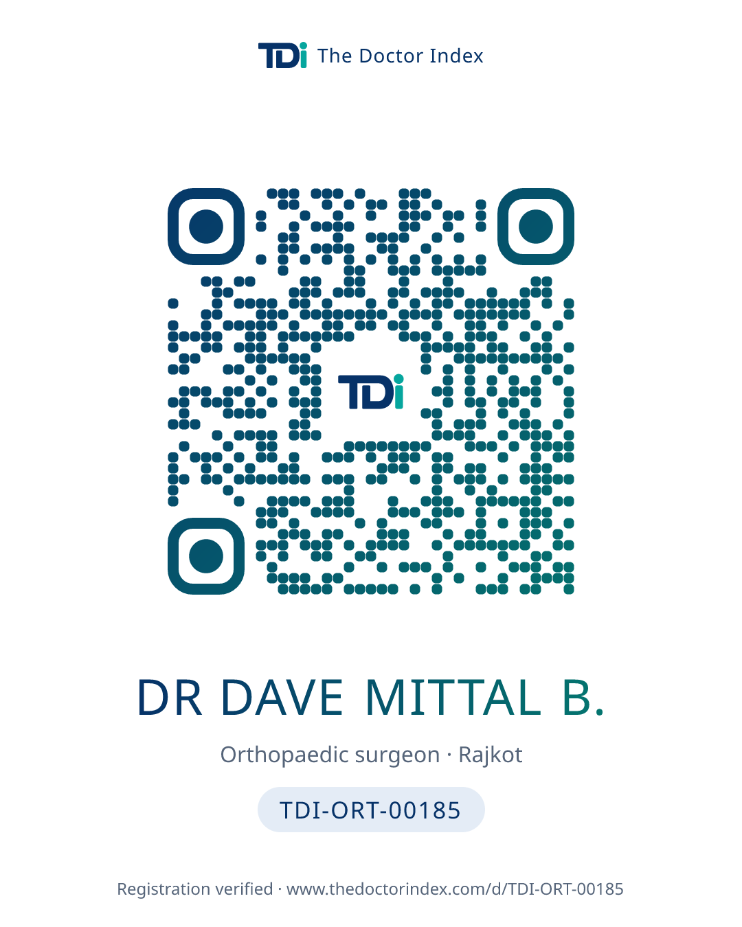QR card for Dr Dave Mittal B., TDI-ORT-00185