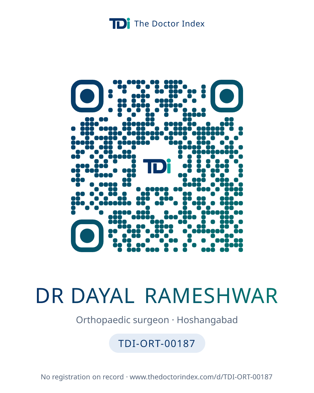 QR card for Dr Dayal Rameshwar, TDI-ORT-00187