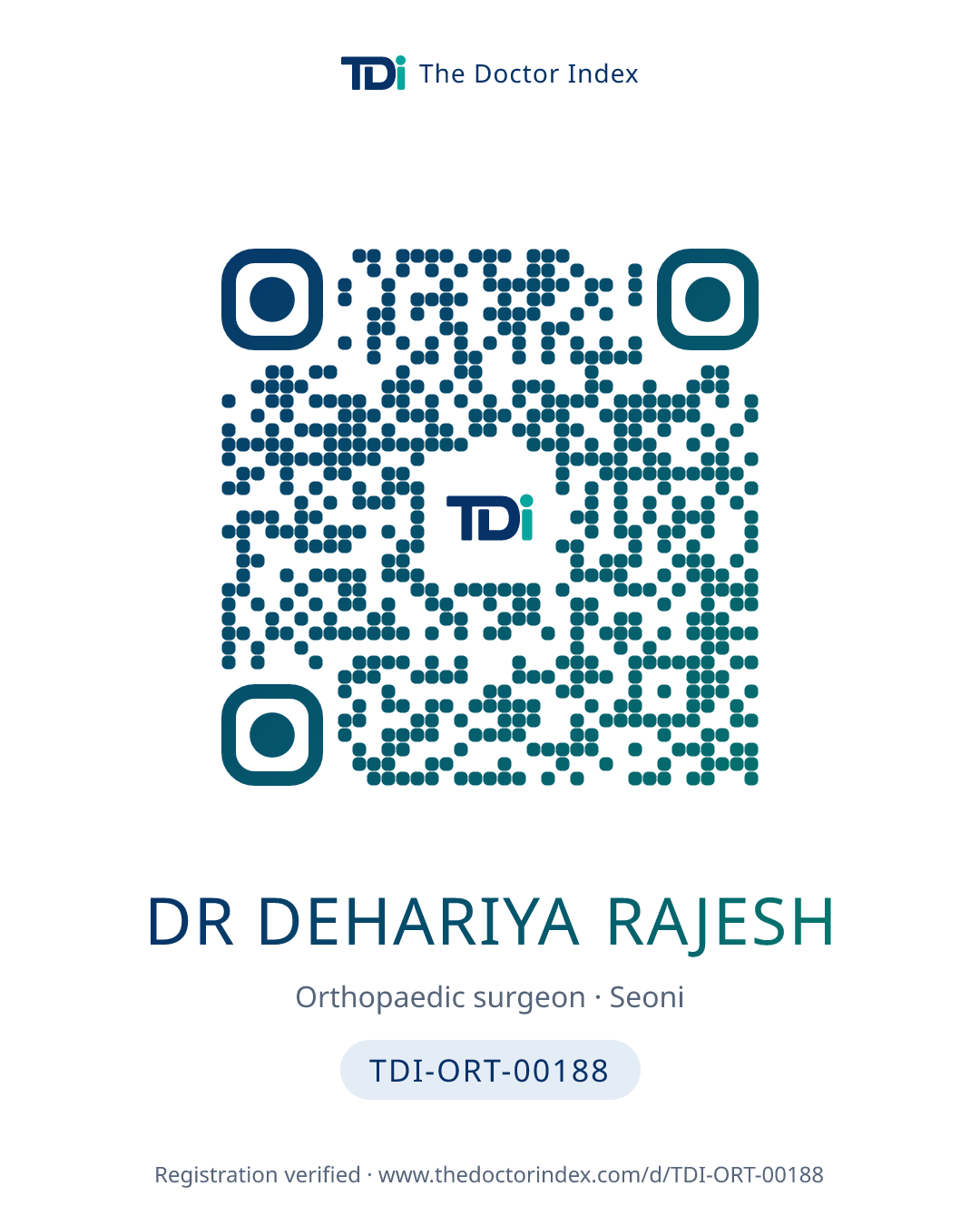 QR card for Dr Dehariya Rajesh, TDI-ORT-00188