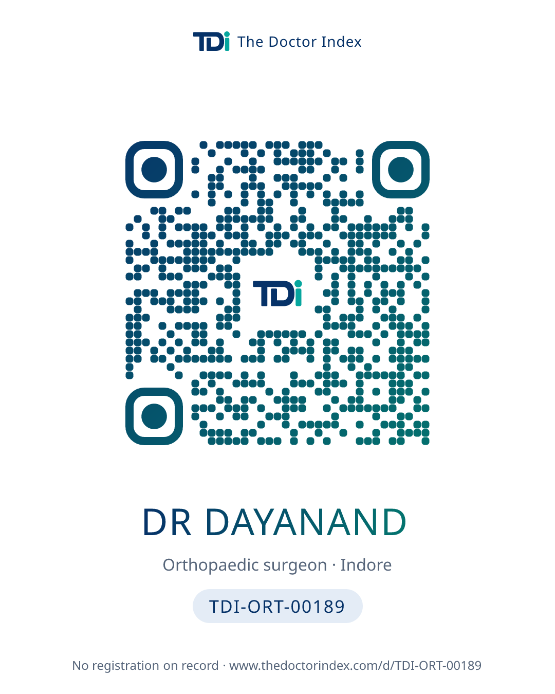QR card for Dr Dayanand, TDI-ORT-00189