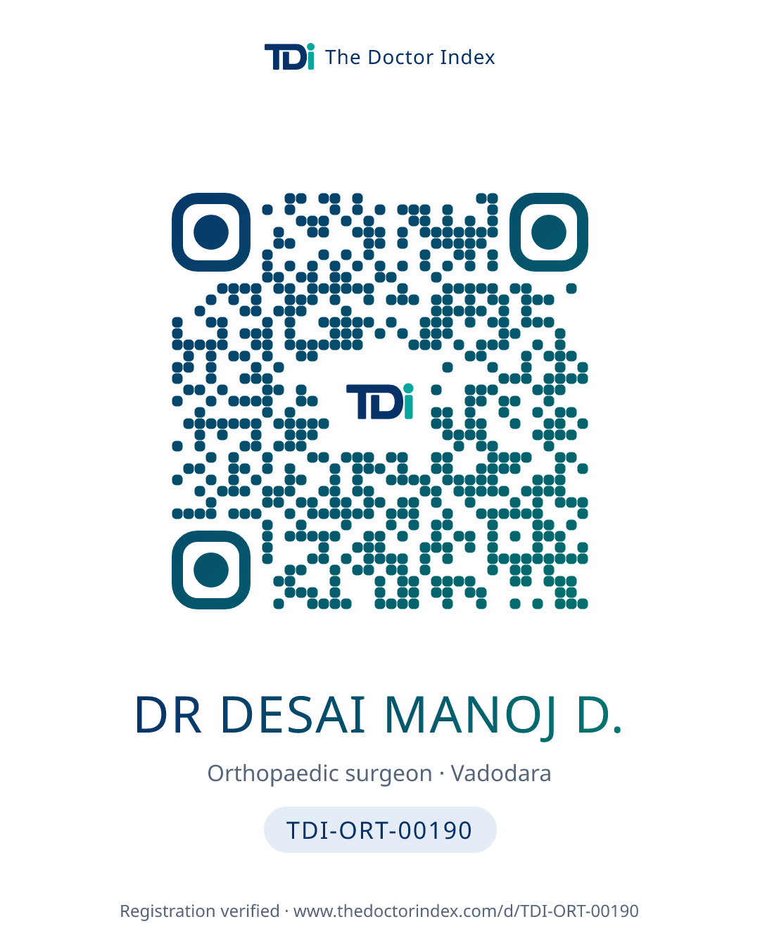QR card for Dr Desai Manoj D., TDI-ORT-00190