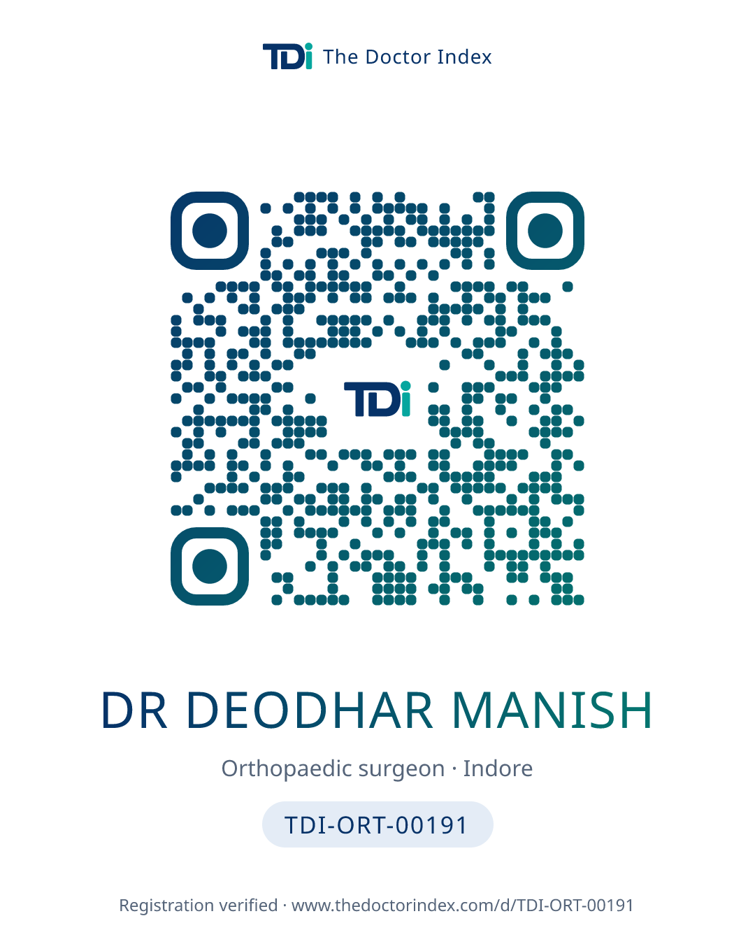 QR card for Dr Deodhar Manish, TDI-ORT-00191