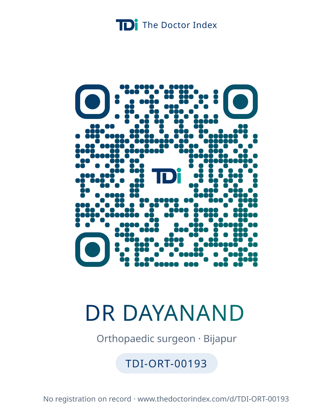 QR card for Dr Dayanand, TDI-ORT-00193