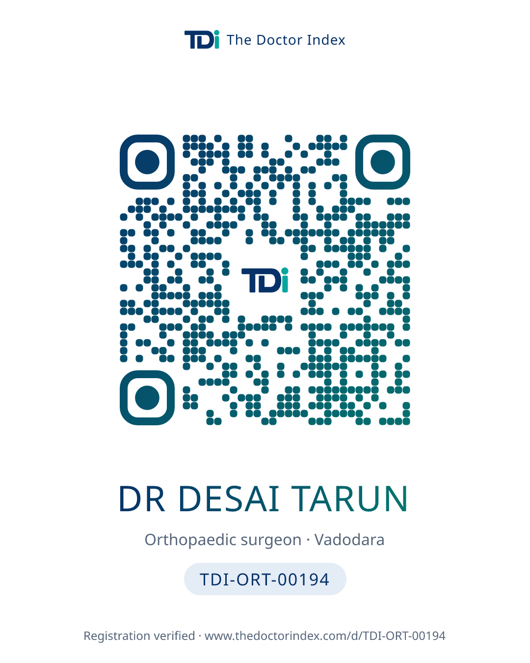 QR card for Dr Desai Tarun, TDI-ORT-00194