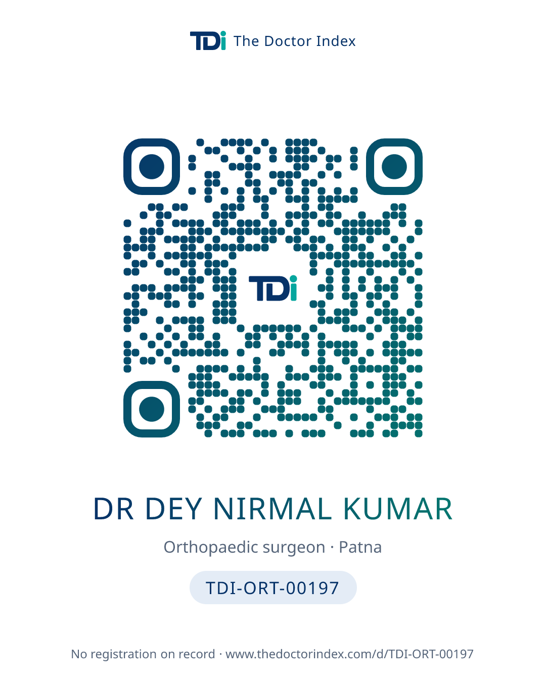 QR card for Dr Dey Nirmal Kumar, TDI-ORT-00197