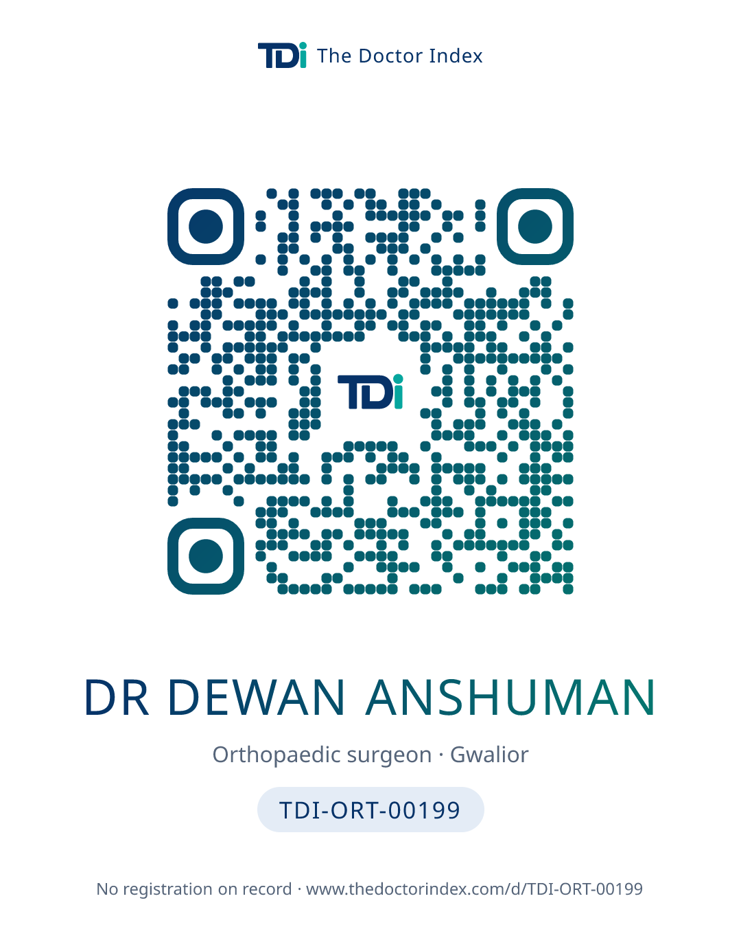 QR card for Dr Dewan Anshuman, TDI-ORT-00199