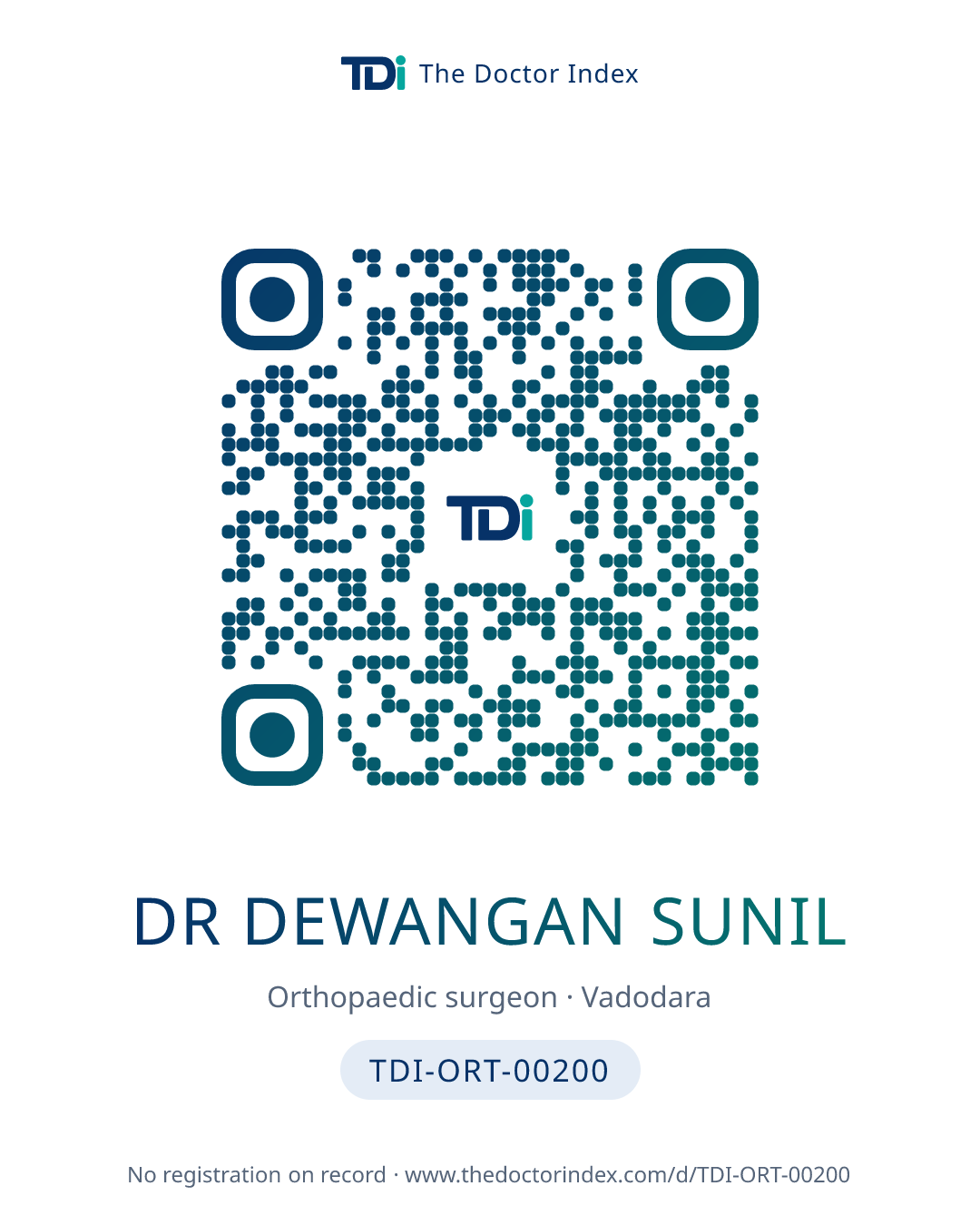 QR card for Dr Dewangan Sunil, TDI-ORT-00200