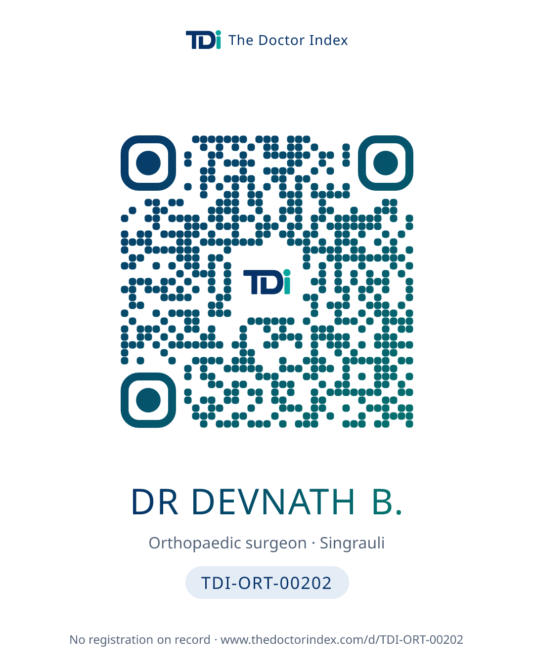 QR card for Dr Devnath B., TDI-ORT-00202